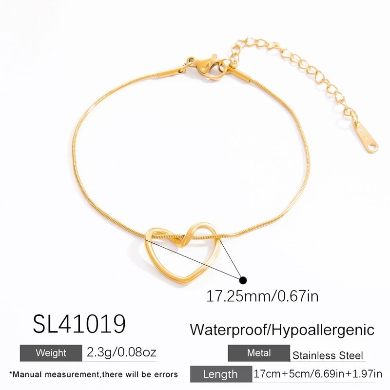 Elegant Classic Style Heart Shape Solid Color 304 Stainless Steel Snake Chain Bracelets In Bulk
