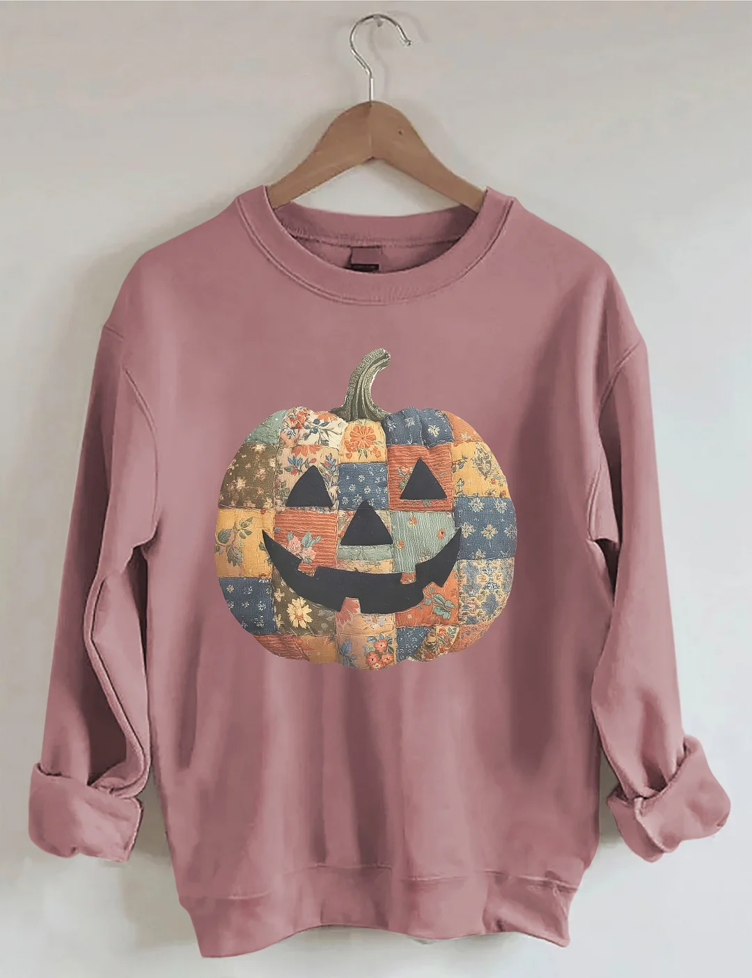 Retro Patchwork Halloween Pumpkin Sweatshirt