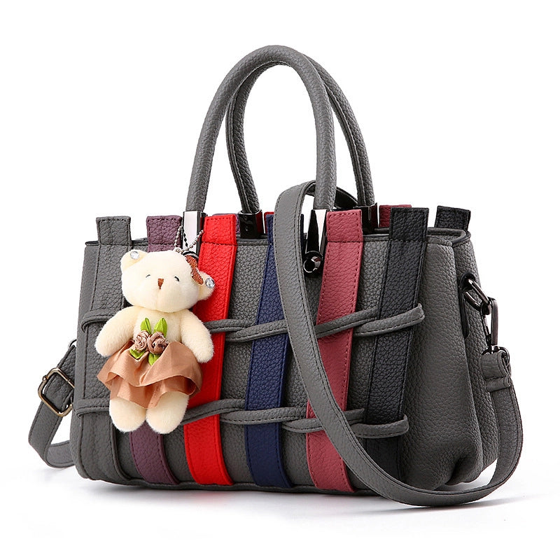 Bags New Woven Handbag Japanese And Korean Bear Pendant Shoulder Crossbody Bag