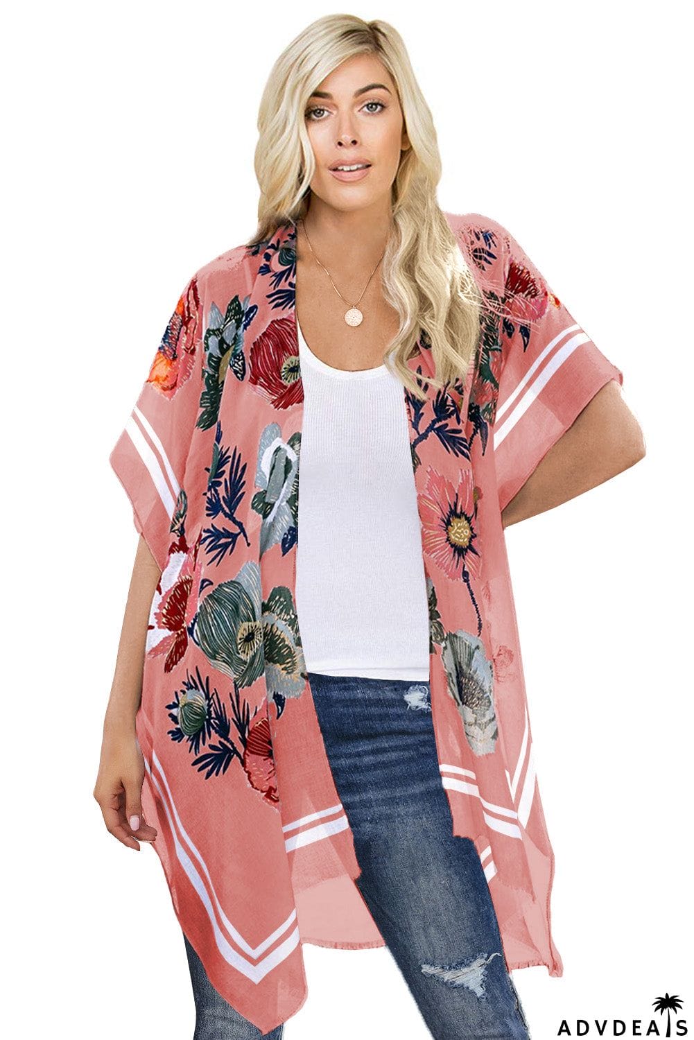 Waterfall Short Sleeve Floral Print Cardigan