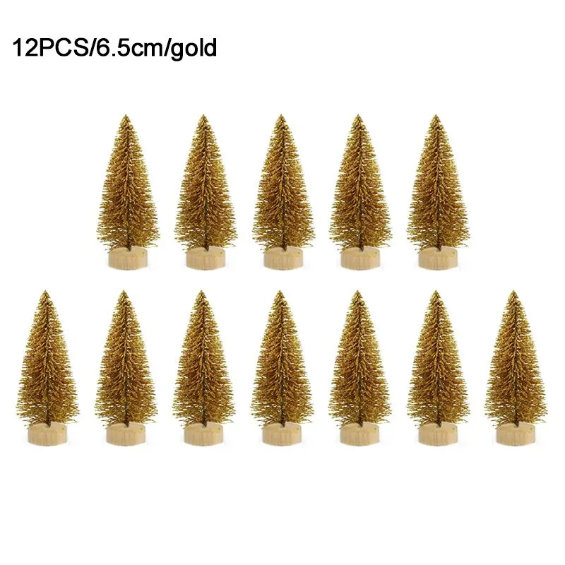 12pcs Mini Christmas Tree Pine Tree DIY Christmas Decorations For Home Table Navidad Xmas Ornaments New Year Decor Kids Gift