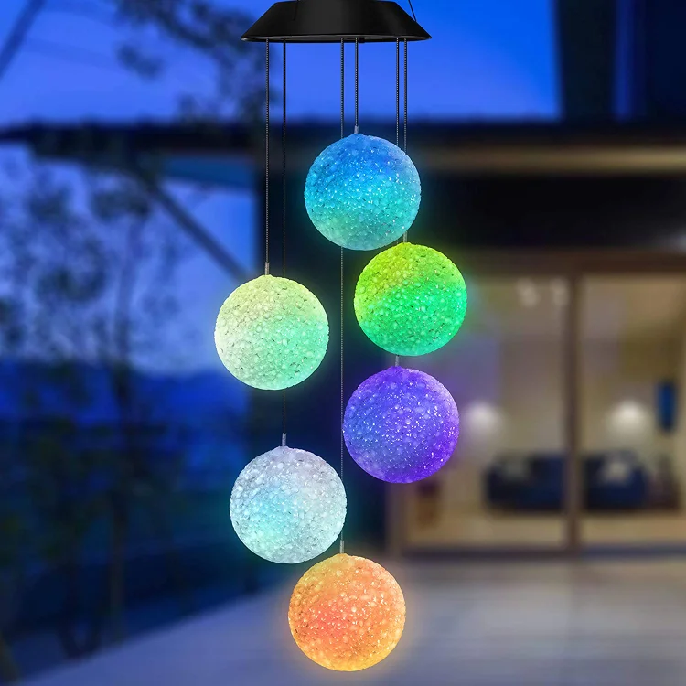 Color Changing Solar Power Wind Chime Glowing Crystal Ball Outdoor Decoration