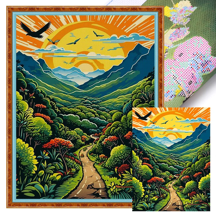 Sunset Over Mountains 11CT (40*56CM) Stamped Cross Stitch gbfke