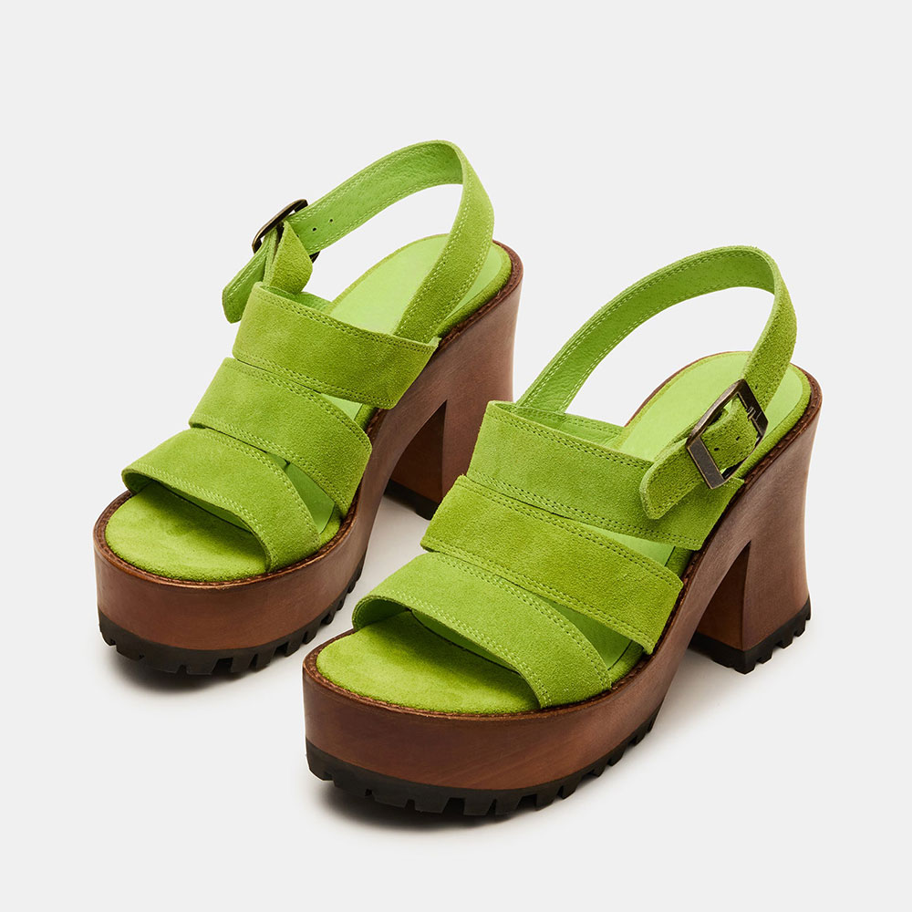 Green Round Toe Buckle Platform High Heels Sandals for Women Nicepairs