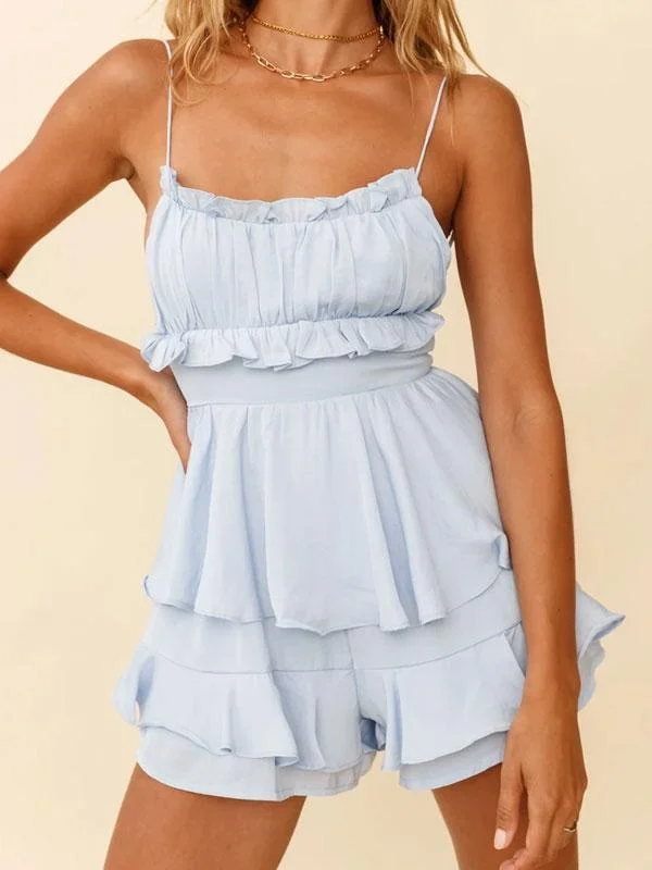 Thin straps ruffle romper