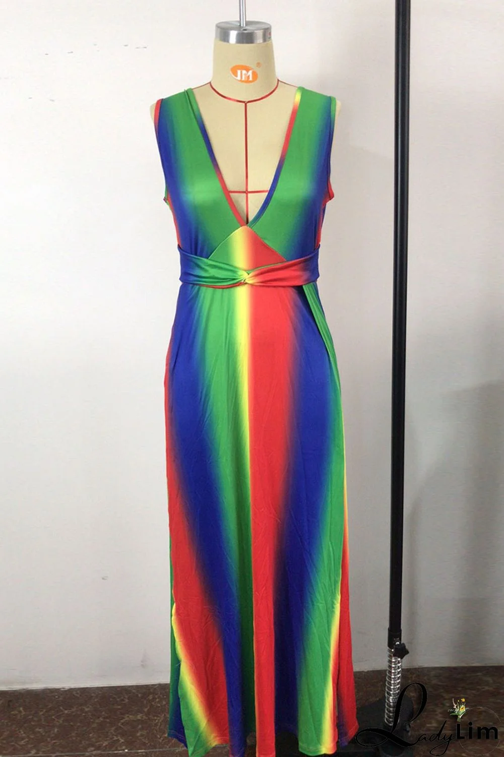 Colour Fashion Sexy Print Patchwork Slit V Neck Sleeveless Dress