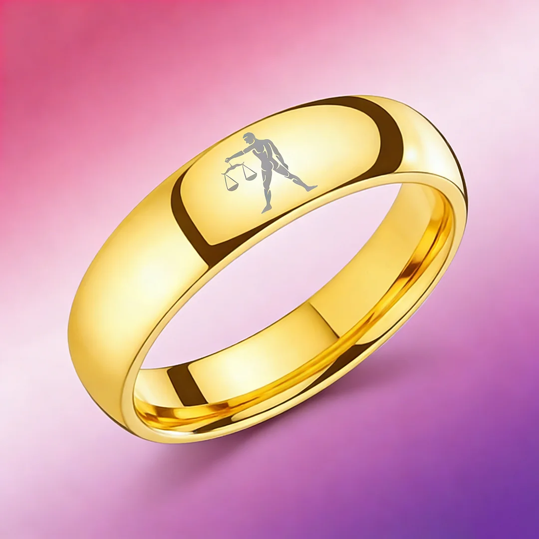 Gold Libra Couples Dome Tungsten Carbide Rings Prints Laser Design Domed Top Tungsten Wedding Bands 4MM 6MM 8MM