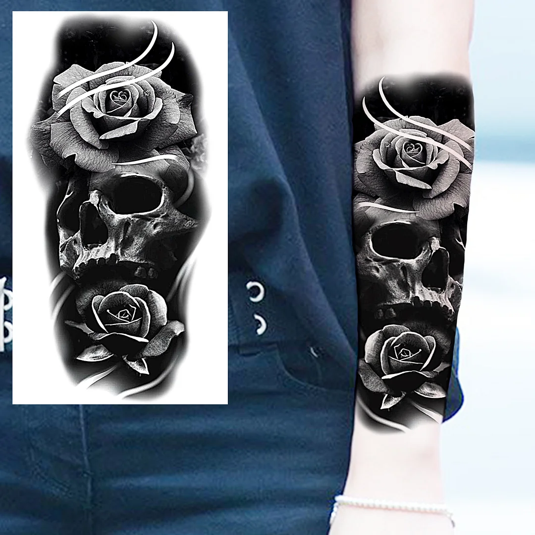 Sdrawing Praying Cross Temporary Tattoos For Men Adults Realistic Wolf Tiger Compass Skull Fake Tattoo Sticker Forearm Tatoos Arm