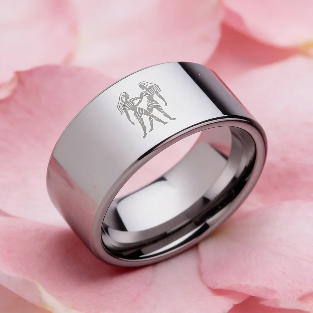 4MM 6MM 8MM 10MM Silver Flat Tungsten Carbide Rings Zodiac Gemini Laser Mens Womens Wedding Bands Comfort Fit