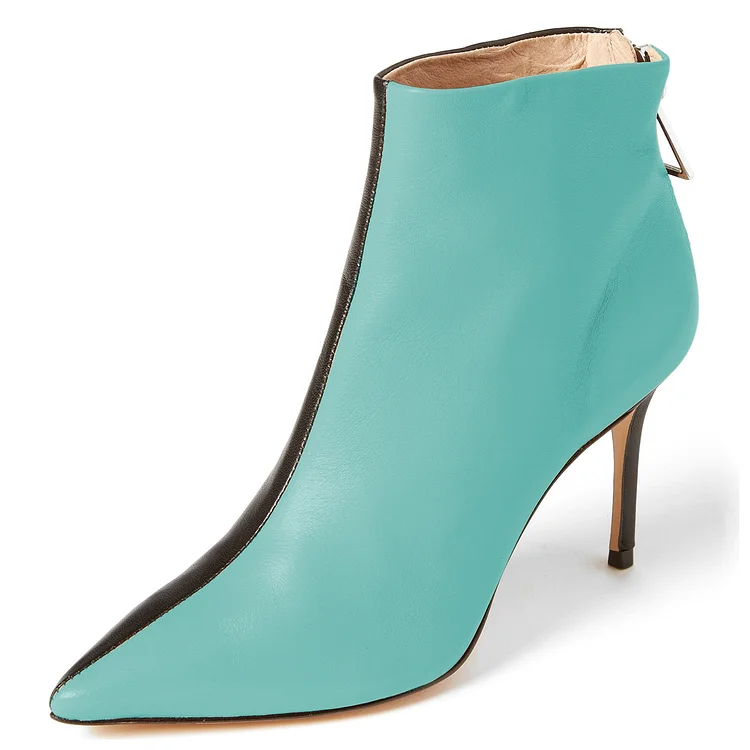 Turquoise and Black Contrast Stiletto Heel Ankle Boots |FSJ Shoes