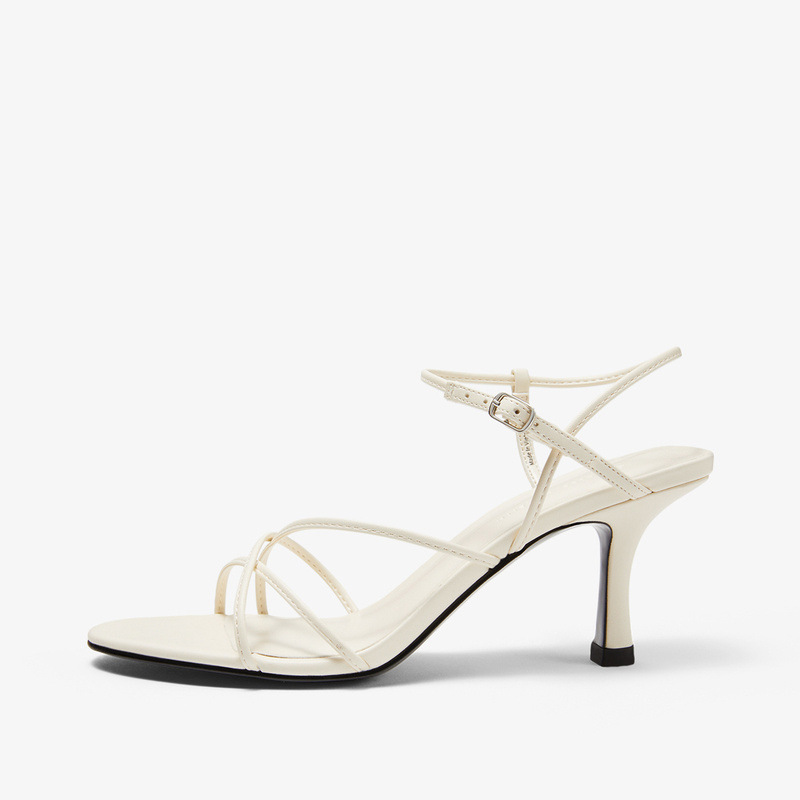 Simple Diagonal Strap High Heel Open Toe Sandals Women's Slim Heel