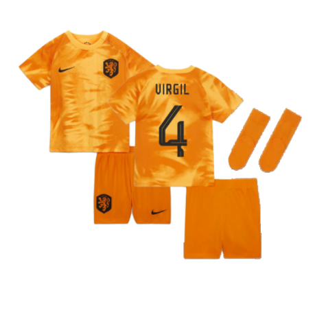 Maillot Pays-Bas Virgil van Dijk 4 Domicile Junior Minikit Coupe du monde 2022