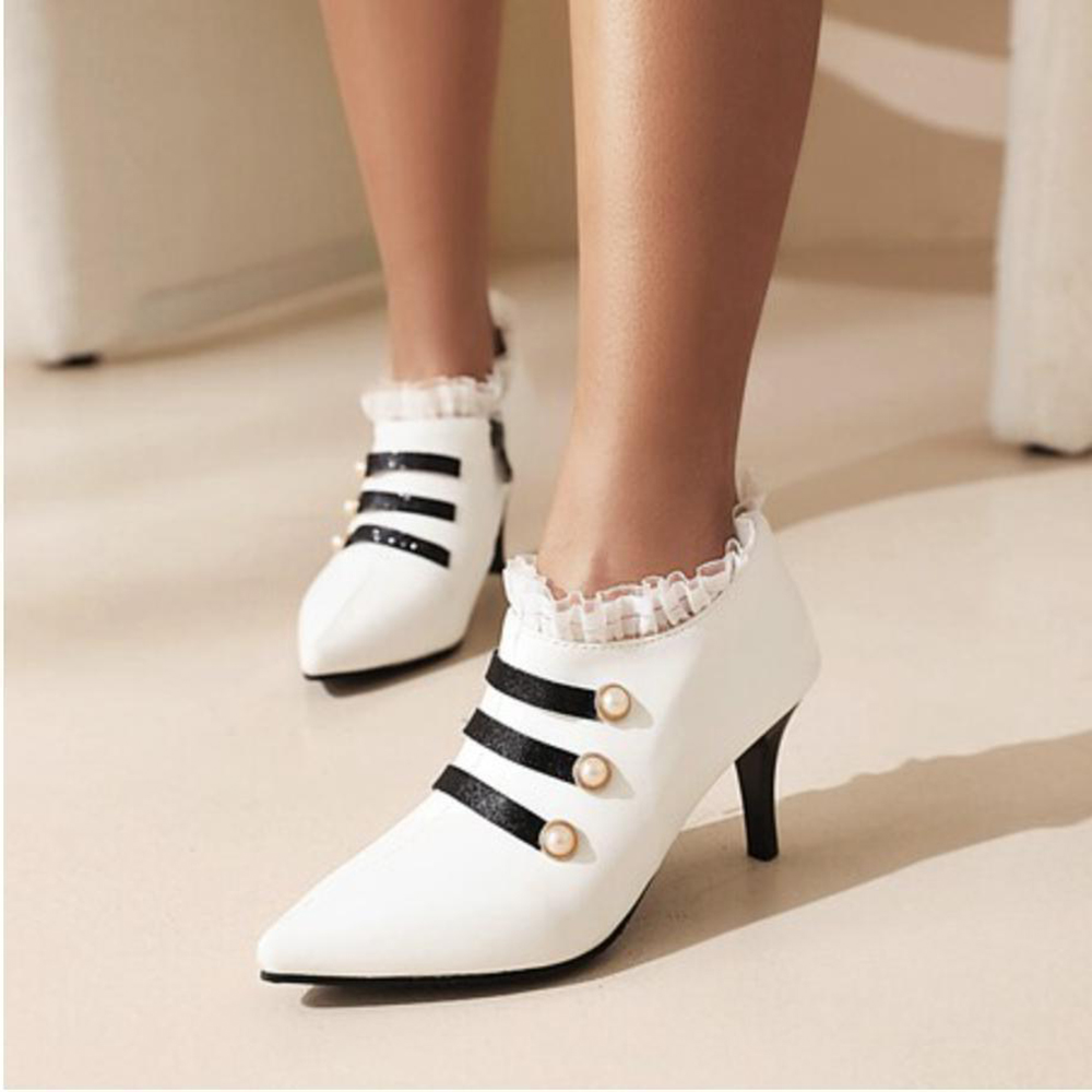 Black & White Vegan Leather Pointed Toe Stiletto Heel Pumps Nicepairs