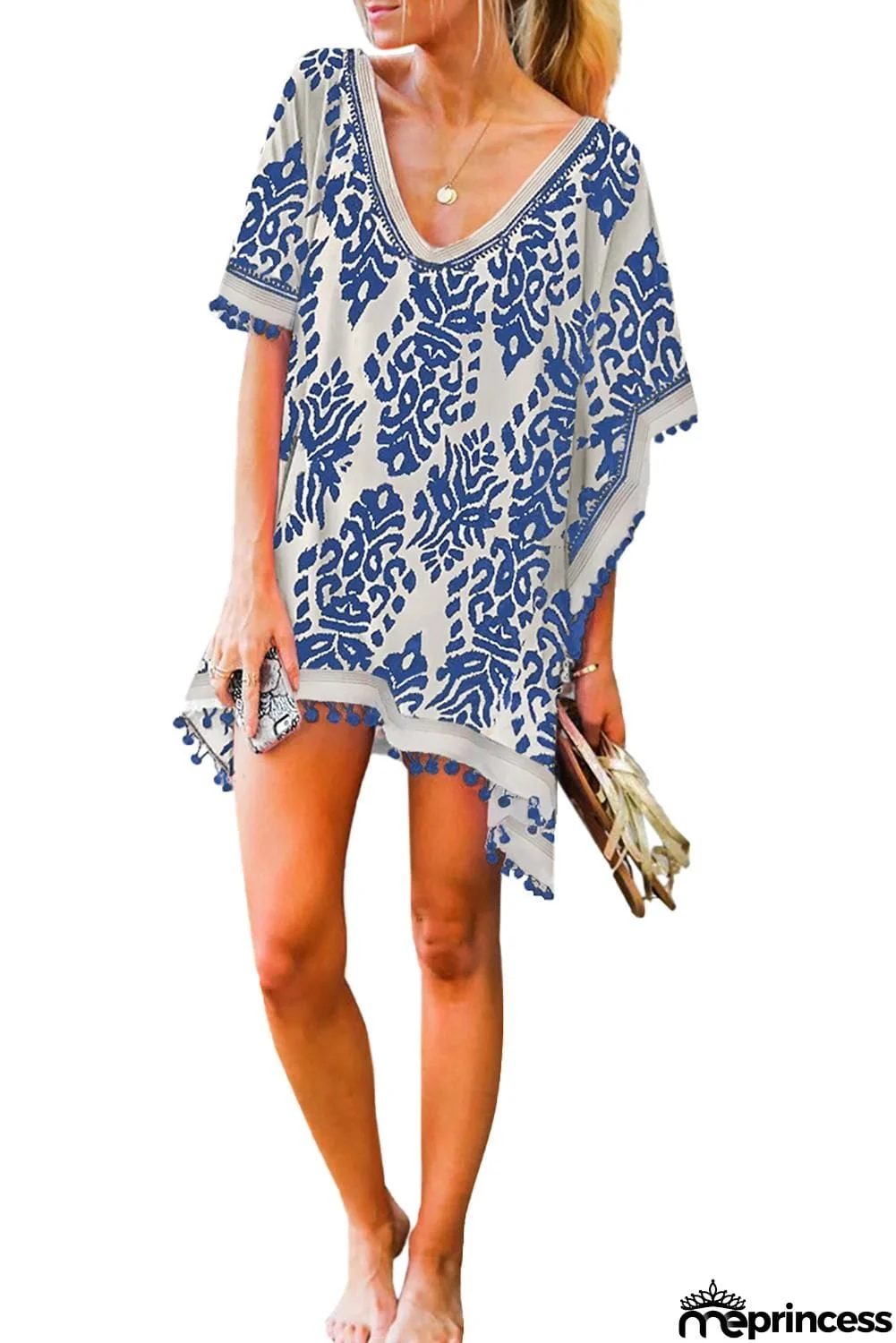 Floral Print Tassel Hem Beach Cover up