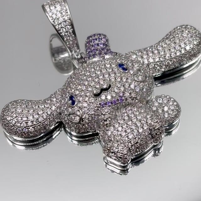 Bling Iced Out Anime Character Cinnamoroll Silver CZ Stone Pendants
