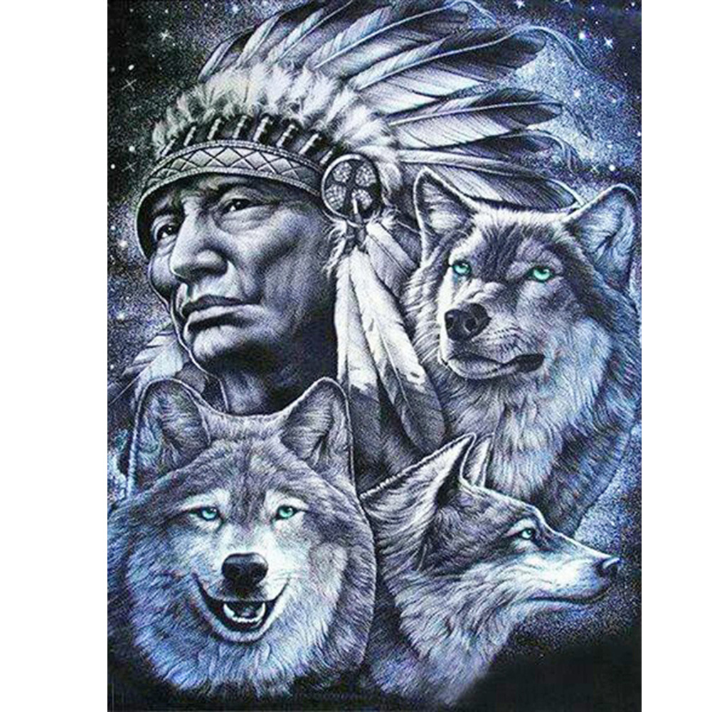 

50*60CM - Round Drill Diamond Painting - Indians Animal, 501 Original