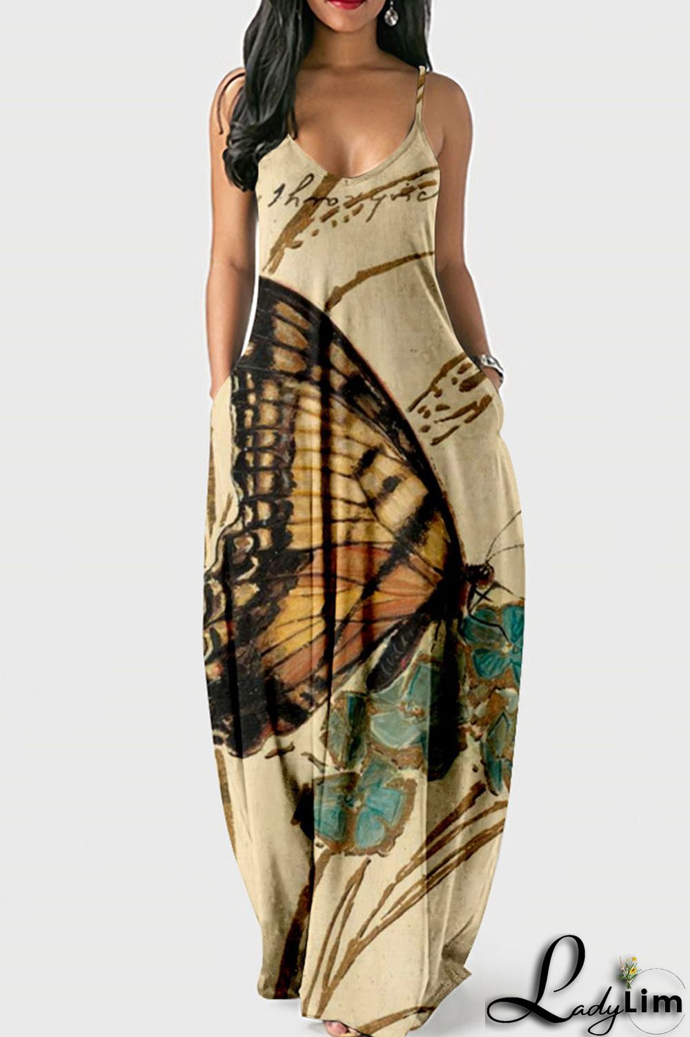 Green Casual Print Patchwork Spaghetti Strap Dresses