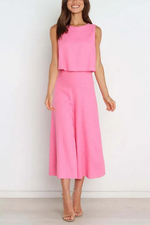 Kelsi Dress Crewneck Sleeveless Top and Wide Leg Pants Solid Set