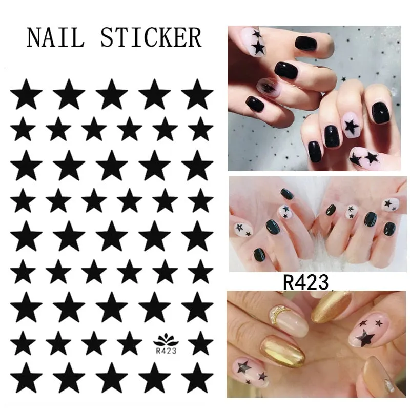 Black Red 3D Nail Sticker Self Adhesive Love Heart Star Butterfly Flower Nail Decals Slider DIY Nail Art Decoration-Nail Inspo