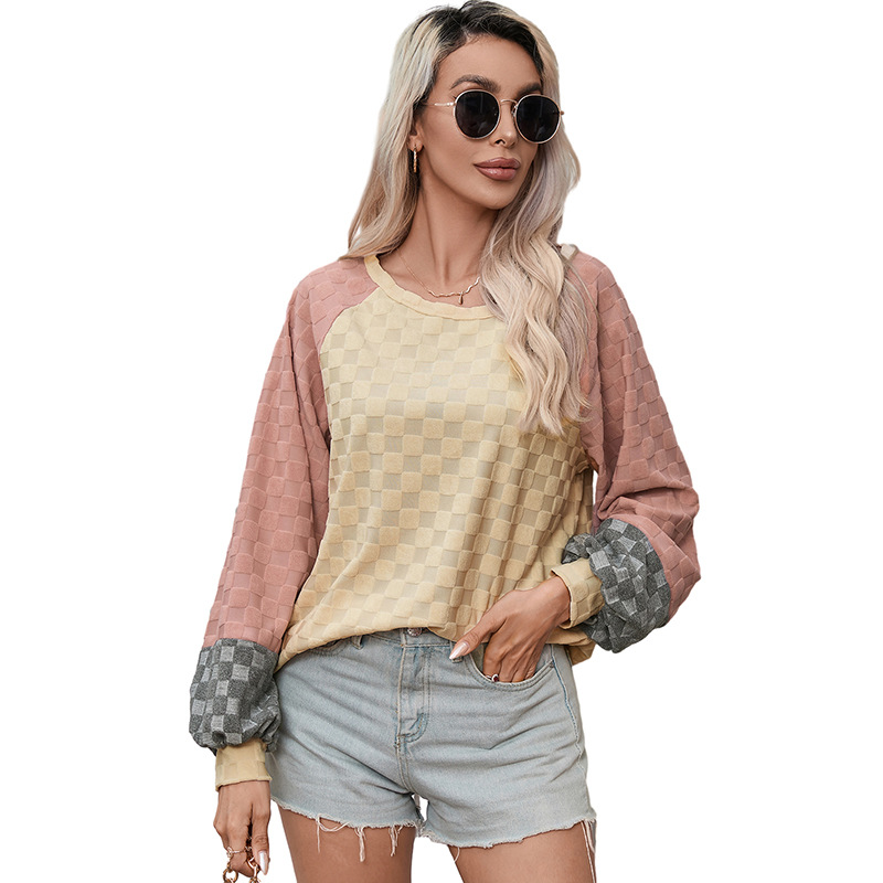 Mature Women Loose Chessboard Plaid Texture Sweater