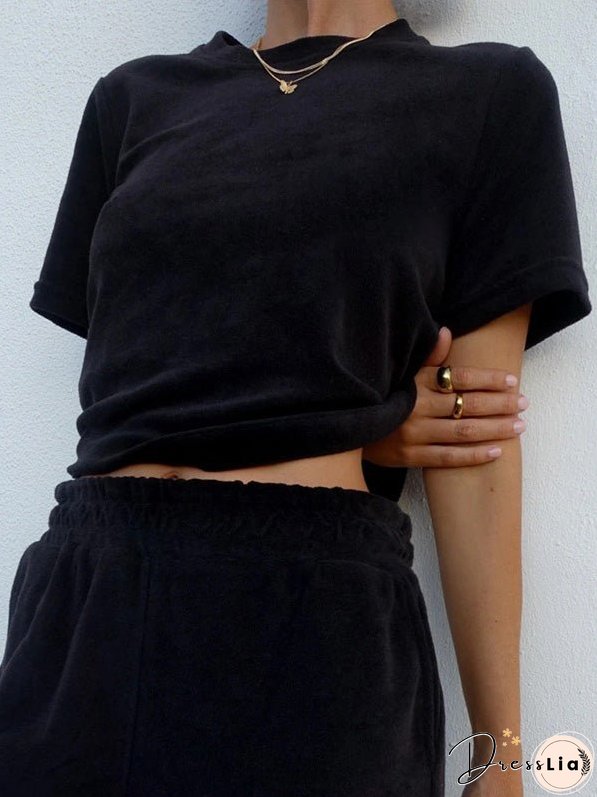 Sets Solid Simple T-Shirt & Shorts Two-Piece Set for Women