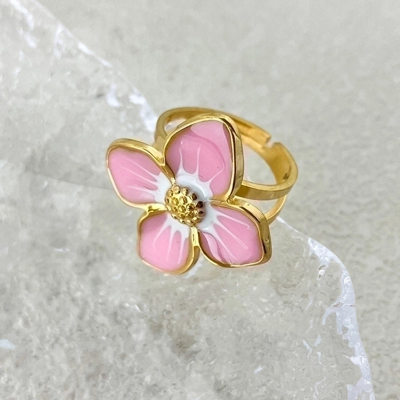 304 Stainless Steel 14K Gold Plated Elegant Sweet Pastoral Plating Flower Open Rings