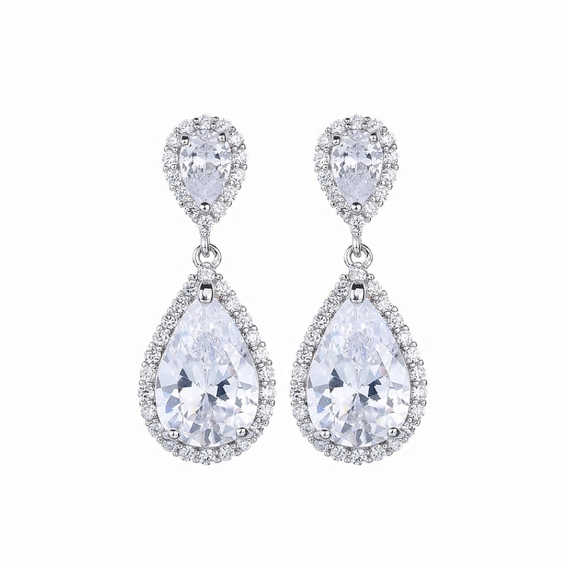 1 Pair Casual Shiny Water Droplets Plating Inlay Copper Zircon White Gold Plated Drop Earrings