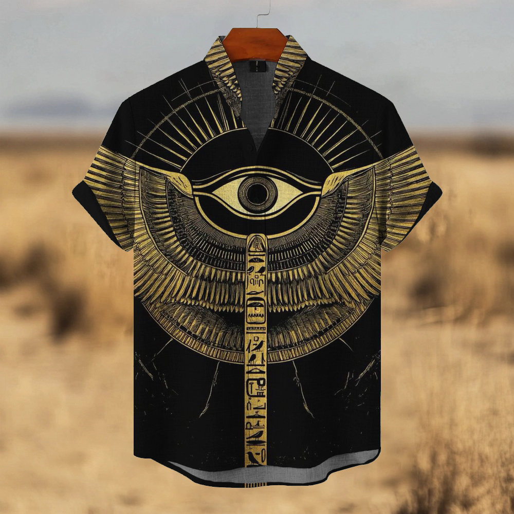 Egyptian Eye Of Horus Print Men's Linen Shirt