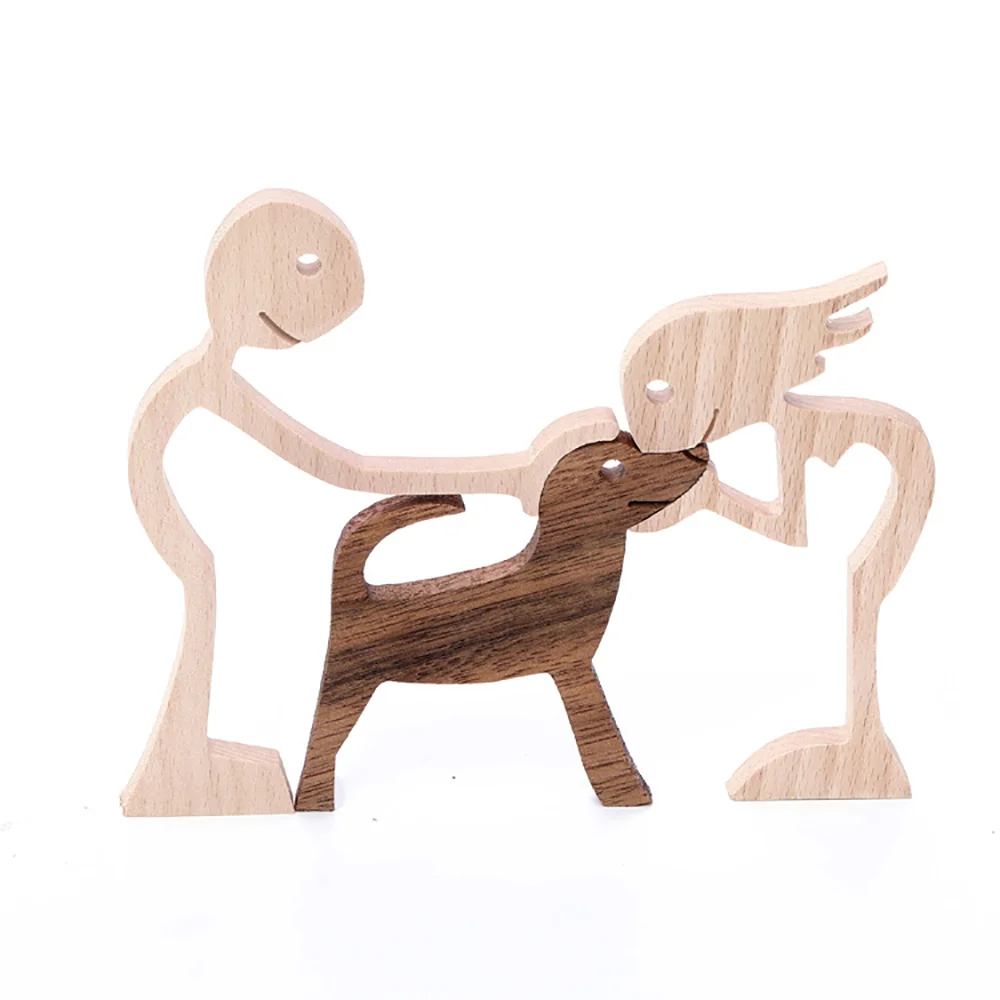 Purexcellent™ New double and pet dog home desktop wooden carving commemorative ornaments