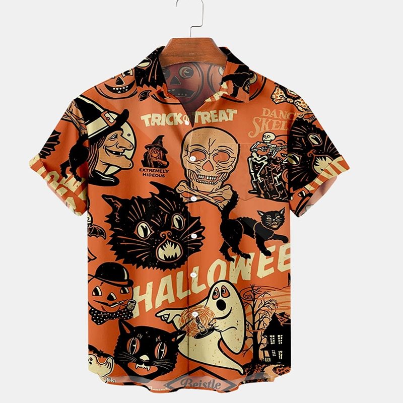 Men's Causal Halloween Print Short Sleeve Shirt 