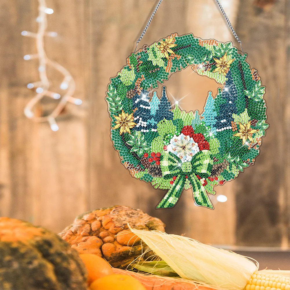 DIY Christmas Wreath Acrylic Single Side Special Shaped Diamond Painting Hanging Ornament