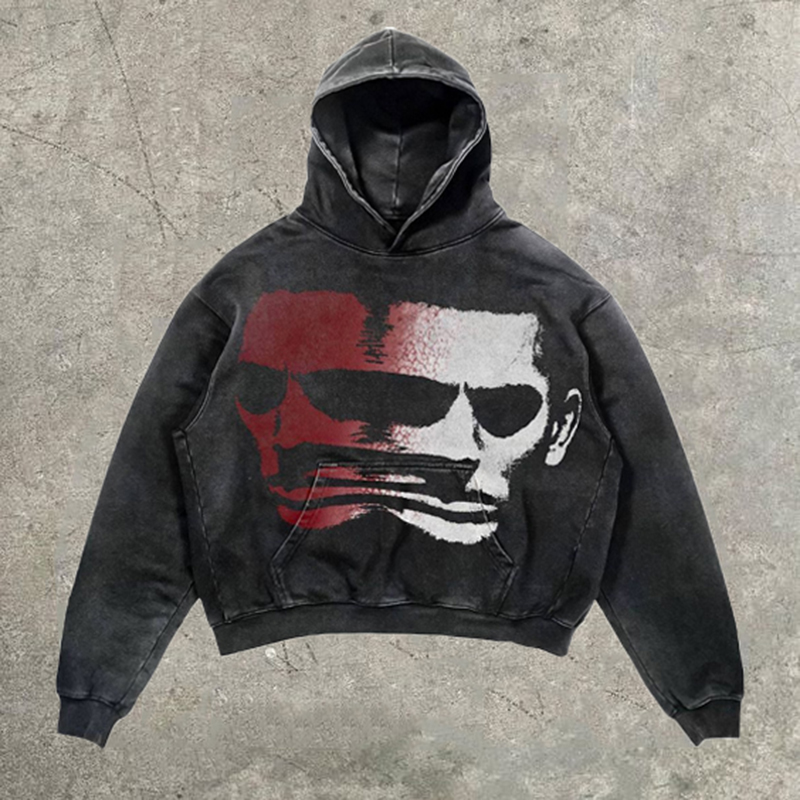 Vintage Two-Faced Man Graphic Acid Washed Oversized Hoodie