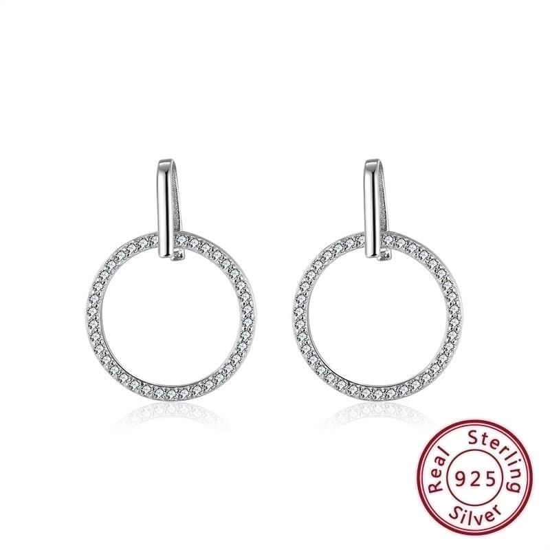 1 Pair 925 Sterling Silver Zircon Circle Round Drop Earrings