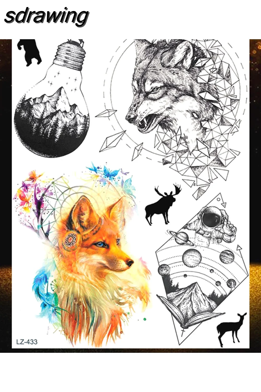 sdrawing Wolf Forest Temporary Tattoos For Children Tiger Geometric Fake Tatoos Mountain Triangle Elk Tatoo Sticker Body Art