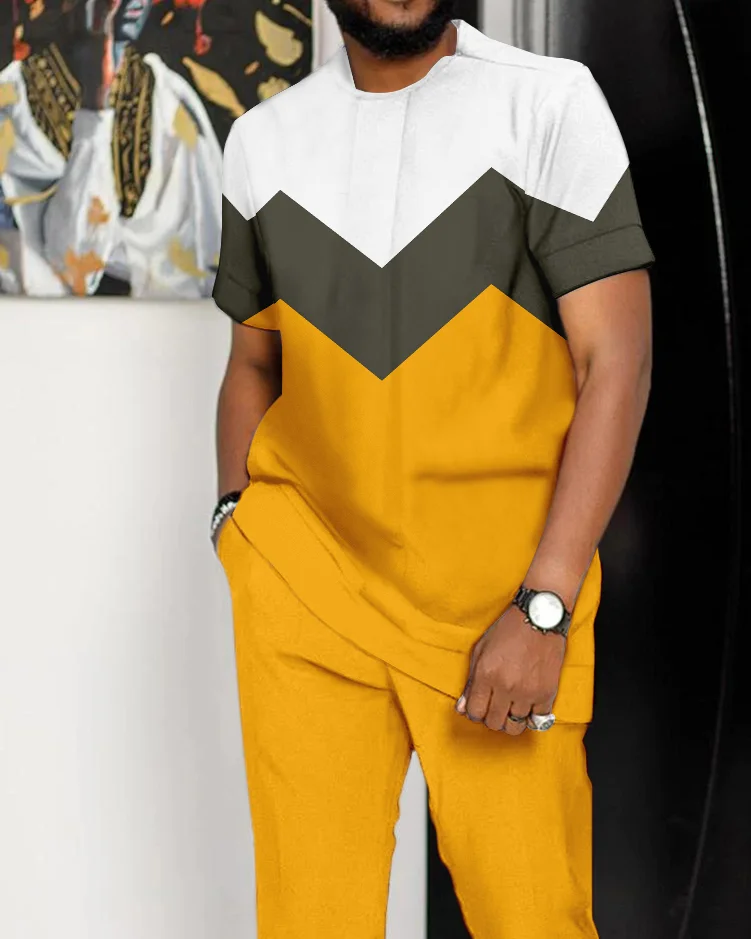 Suitmens Men's Retro Colorblock Style Short Sleeve Walking Suit -4 Colors- 611