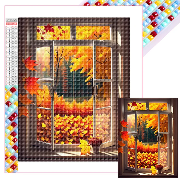 Autumn Leaves Outside The Window 30*40CM (Canvas) Full Square Drill Diamond Painting gbfke