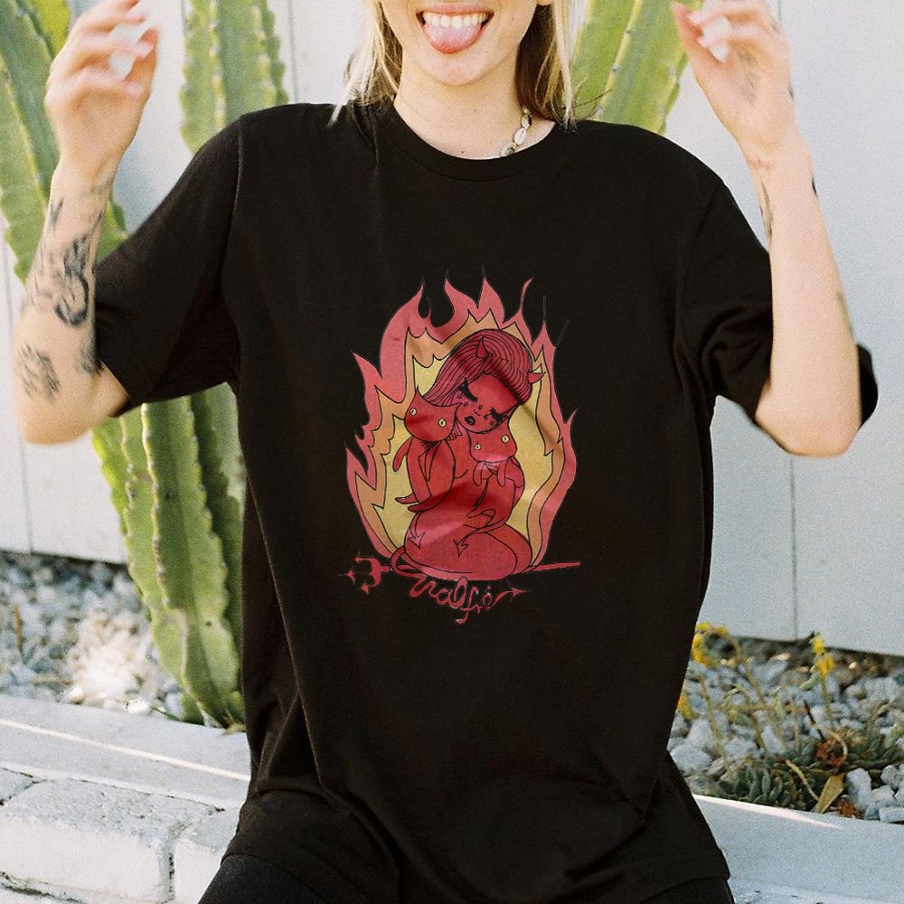 Casual demon girl printed designer classic T-shirt