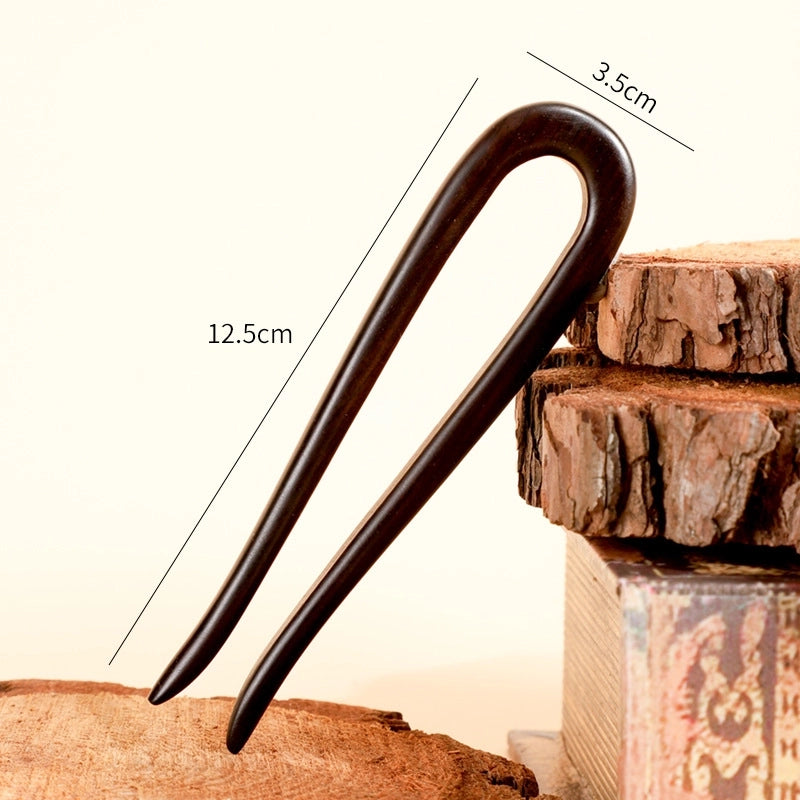 U-shaped Double Hairpin Handmade Sandalwood Hairpin Plate Headdress Simple Modern Wood Hairpin Chinese Clothing Antique Accessories Hairpin