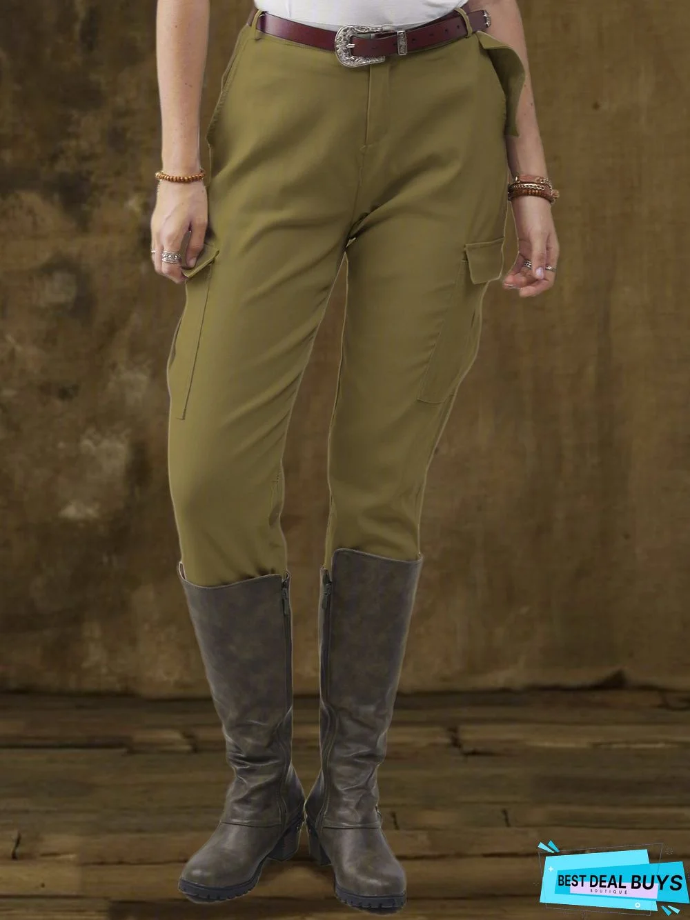 Casual Plus Size Cotton-Blend Solid Pants