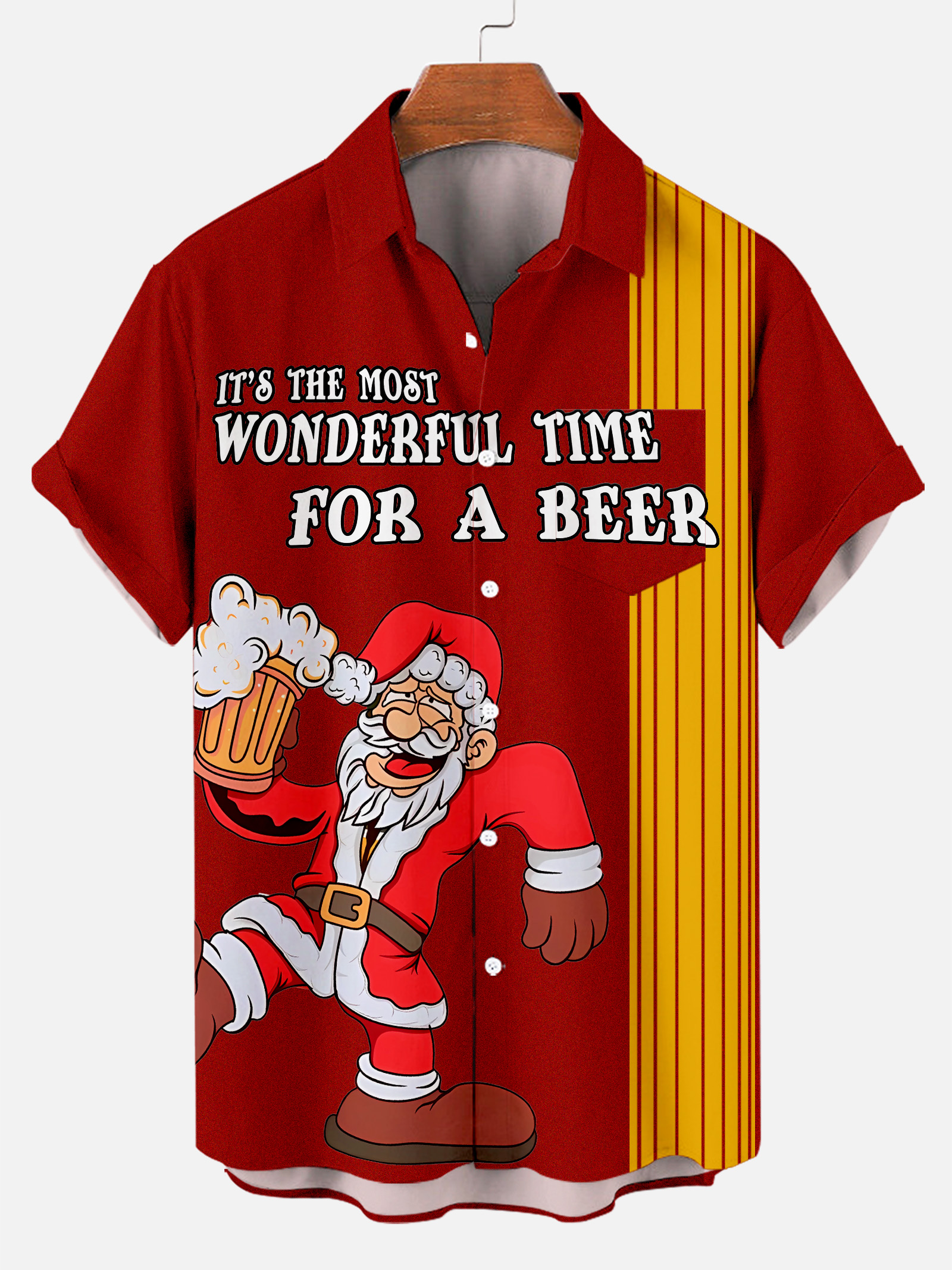 Men's Classic Christmas Character and Beer Print Shirt PLUSCLOTHESMAN