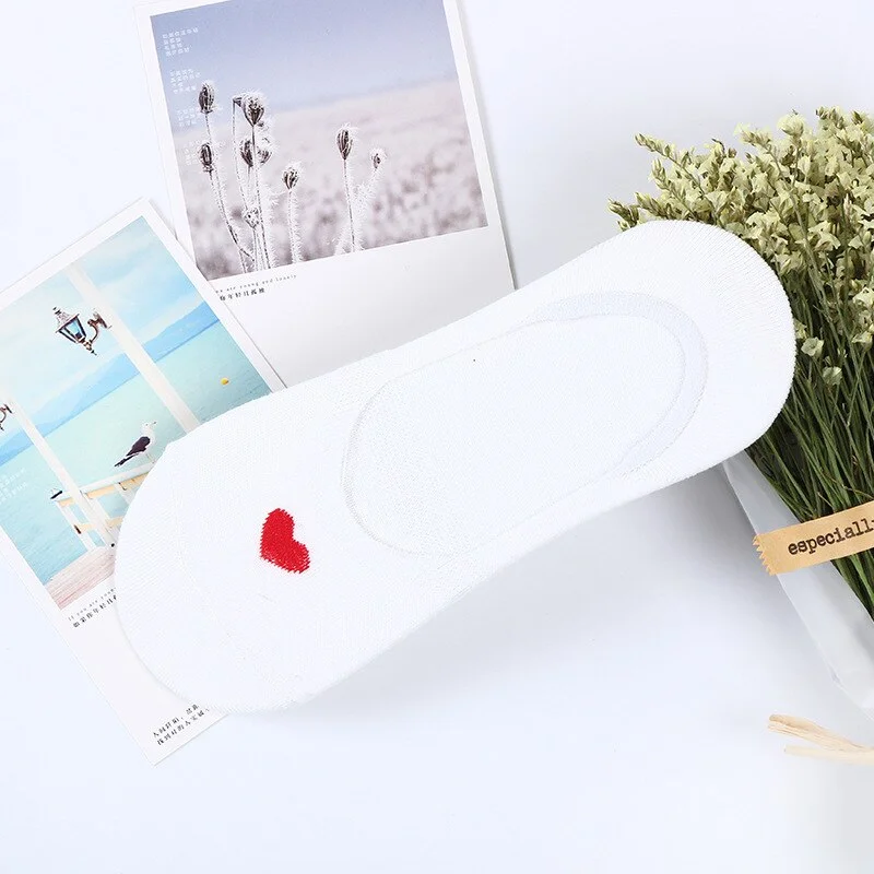 Sock Slippers Womens Cotton Soft Solid Heart Kawaii Invisible High Elasticity Breathable Womens Deodorant Lovely Anti-skid Chic