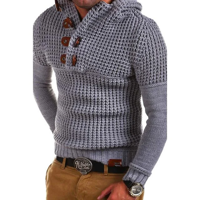 Men Casual Fit Slim Knitted Sweater V-Neck Buckle Thick Warm Pullover Half-Zipper Jumper Knitwear Outwear