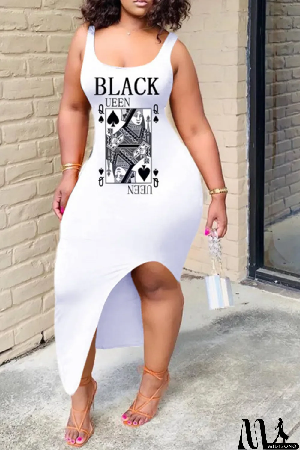 MidiSono - White Fashion Sexy Slip Letter Split Plus Size