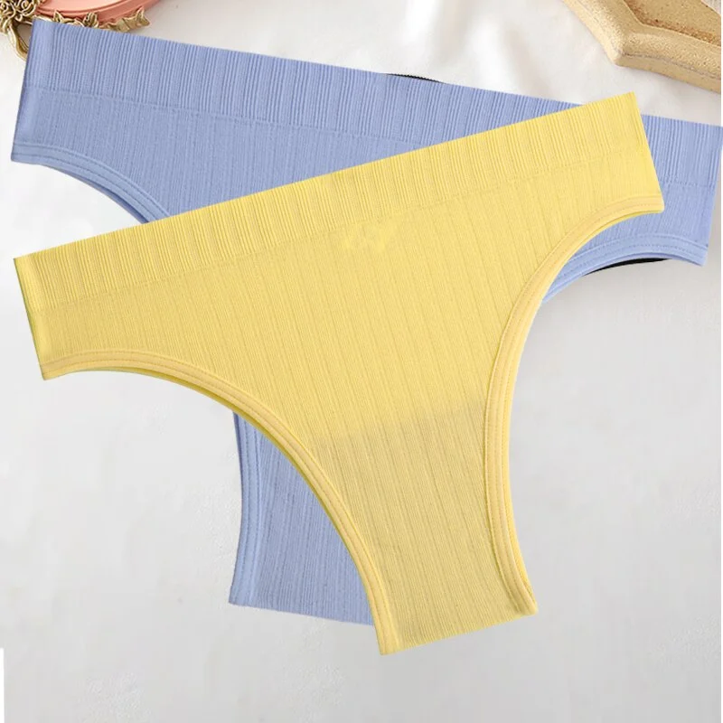 FINETOO 2PCS/Set M-XL Women Seamless Pantys 9 Solid Colors Sexy Brazilian Panties  Midi-Waist Underpants For Girls Fashion Thong