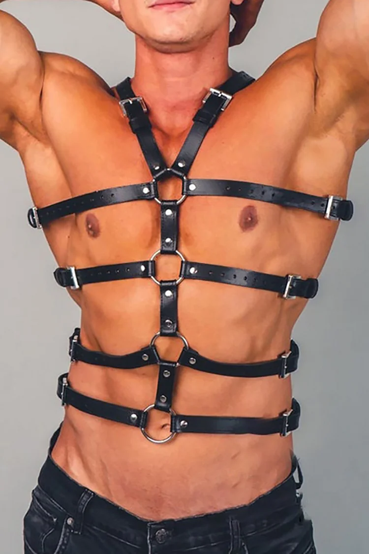 PU Leather Adjustable Rivet Belt Body Harness Strap