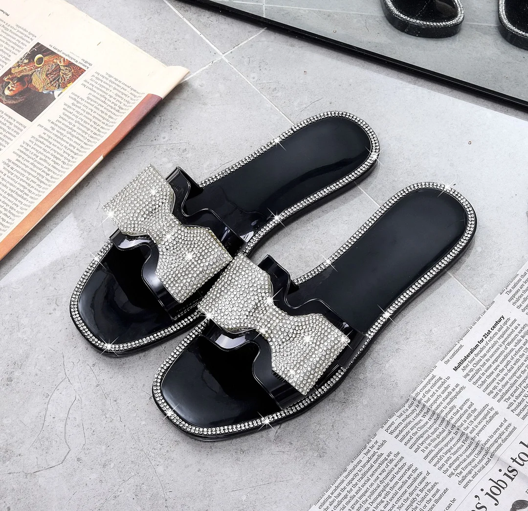 Qengg Women Brand Summer Slides High Quality Open Toe Flat Casual Woman Slipper Female Beach Flip Flops PVC Crystal Slides