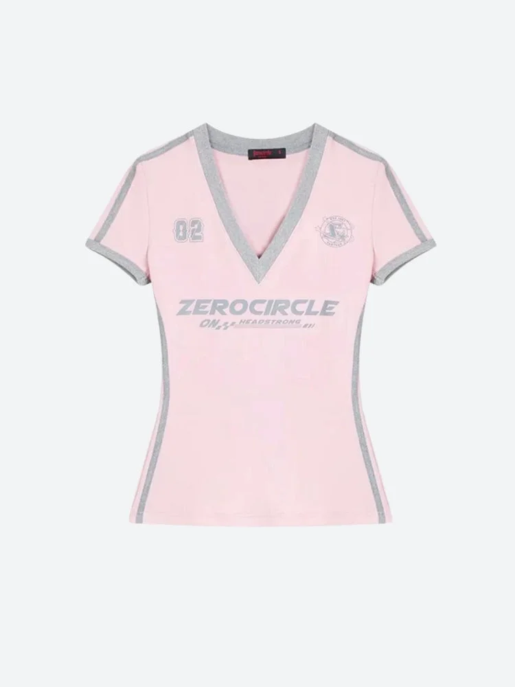 Brownm Striped V Neck Jersey Top