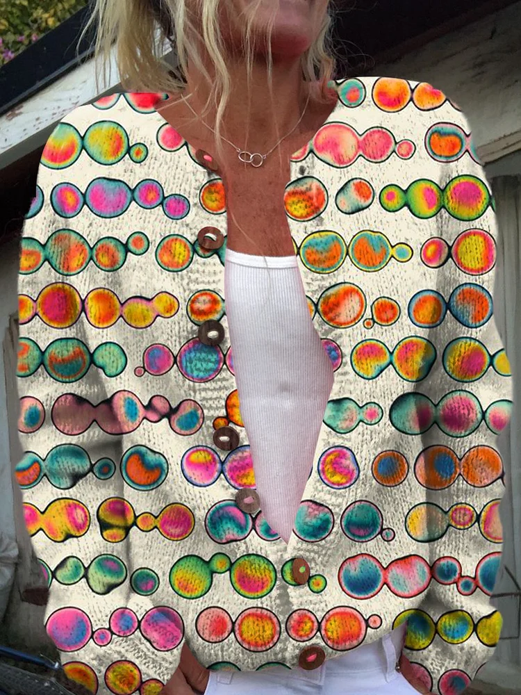 Iridescent Bubbles Art Print Buttoned Cardigan Sweater