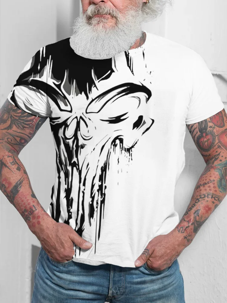 BrosWear Men's Skull Graphic Contrast Color Short Sleeve T Shirt
