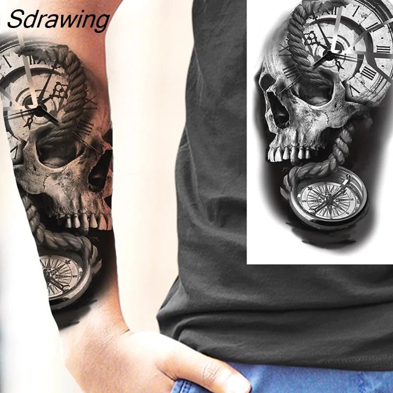 Sdrawing Crown Cross Temporary Tattoos For Men Women Realistic Scary Tiger Forest Vampire Fake Tattoo Sticker Forearm Body Tatoos 3D